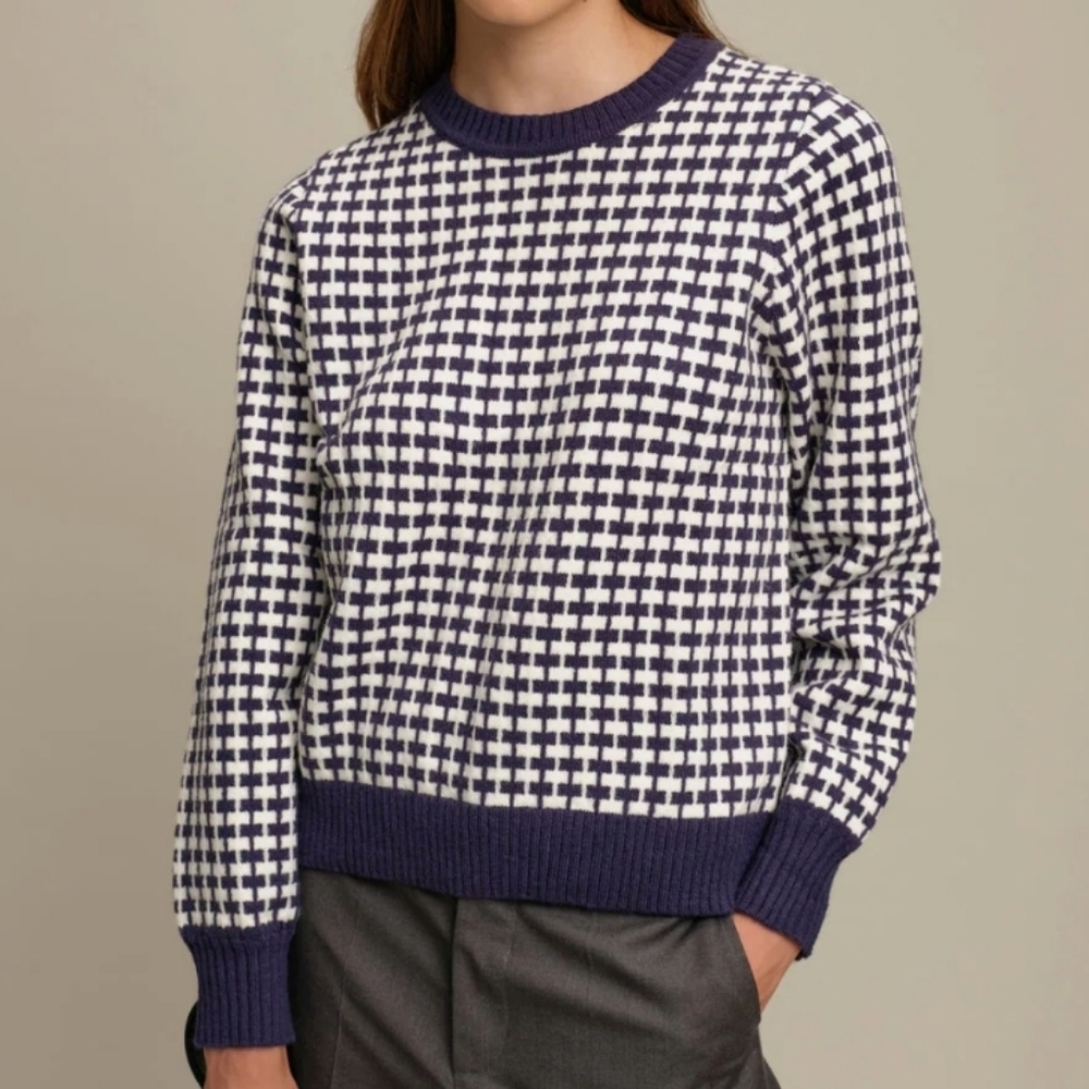 Deluc Geometric Cody Sweater Long Sleeve Crew Neck In Navy Size Med